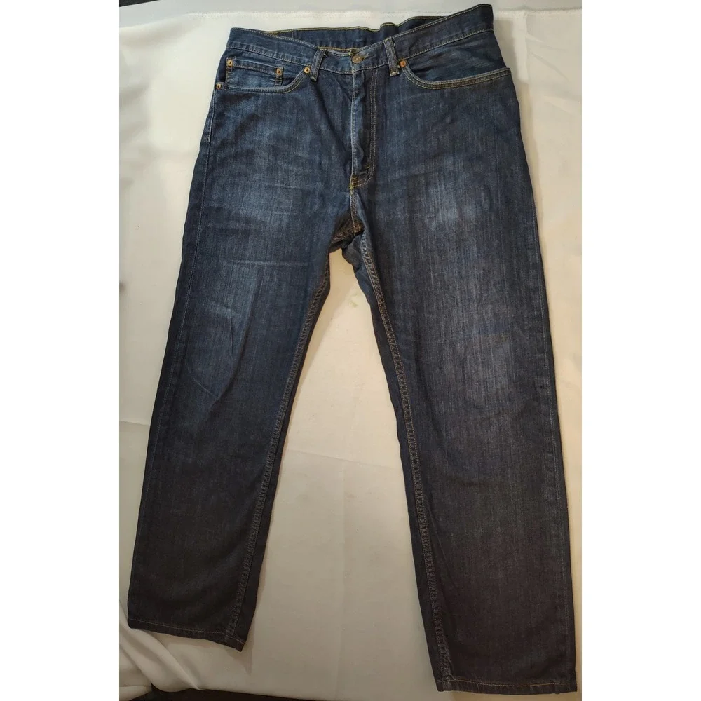 Levis 505 Mens Reg Fit Straight Leg Jeans Dark Wash Indigo Blue Classic 36x30